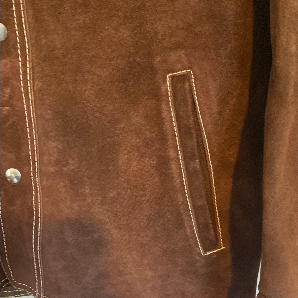 Vintage Roughout Leather Jacket Chore Coat brown suede sherpa lined size 40/M - Picture 3 of 10